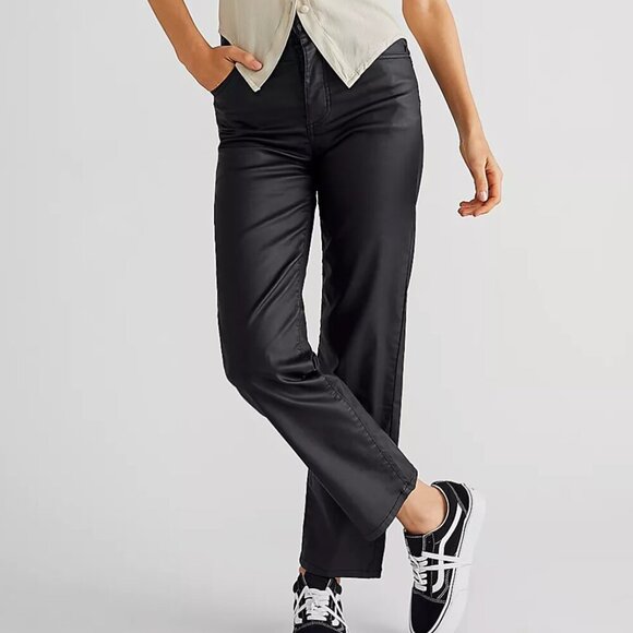 We The Free NWT Pacifica Coated Straight-Leg Faux Leather Pants Size 24 - Picture 1 of 9